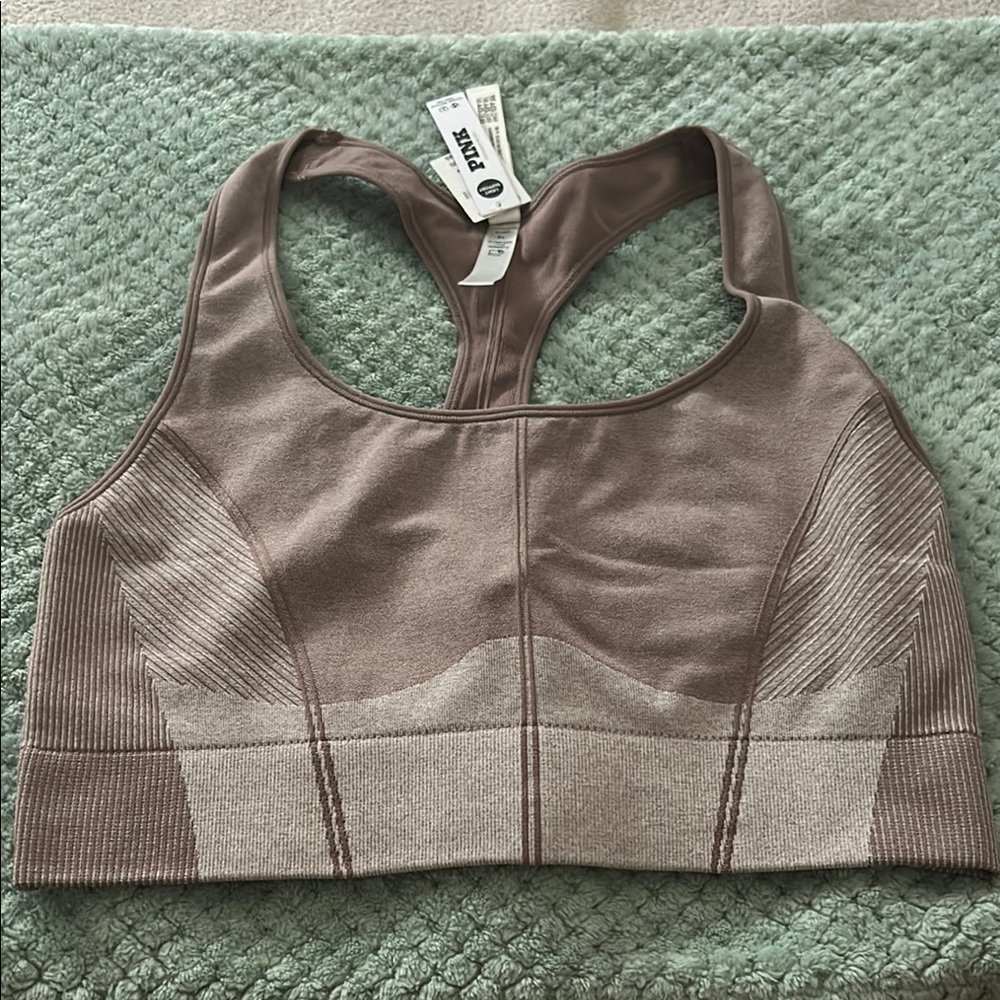 PINK Victoria's Secret Tan Sports Bra with Racerback Design
